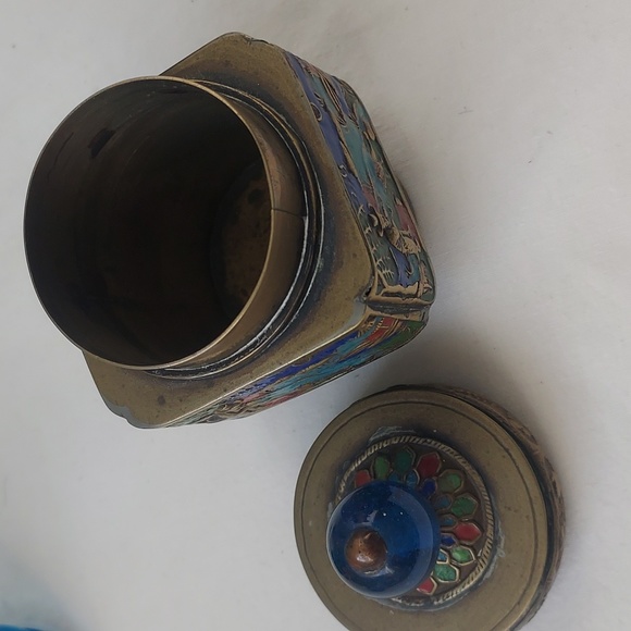 Vintage Cloisonné ginger jar with lid and glass blall Chinese art jar - Picture 10 of 12